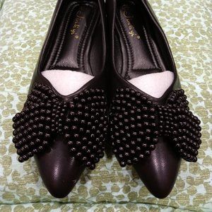 NWT black ballet flats with beaded black bow